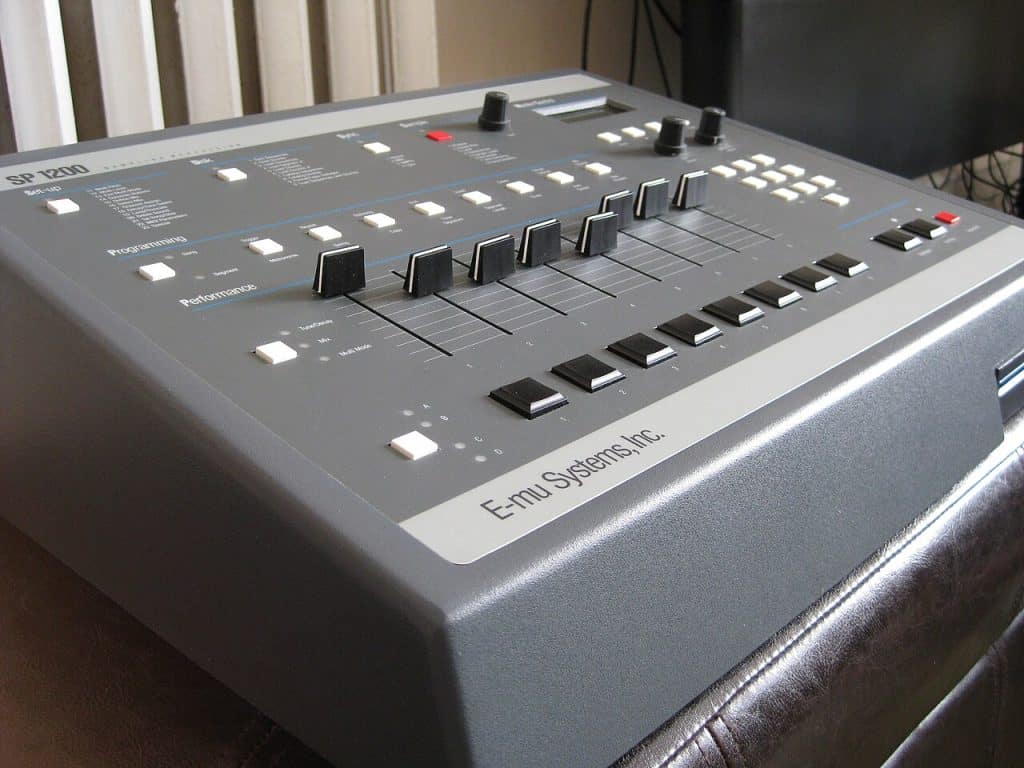 The front panel of an E-mu SP-1200, the 12-bit, 26.04 kHz drum sampler whose sound many bitcrusher presets imitate