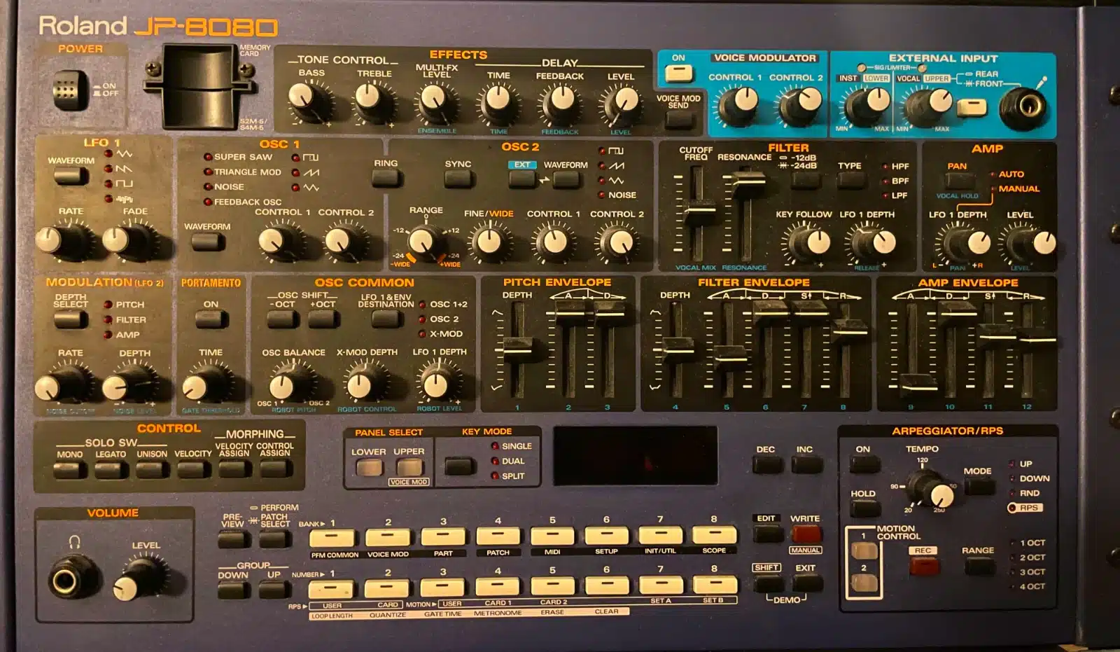 The Roland JP-8080 rack synthesizer, the 1998 rack version of the JP-8000 with the same Super Saw waveform